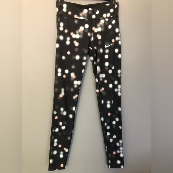 Nike Womens Small Dri-Fit Leggings Circle Dot Print in Black - Picture 1 of 9